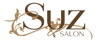 Logo for Suz Salon in brown with decorative flourish.