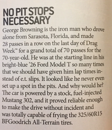 A book is open to a page that says no pit stops necessary