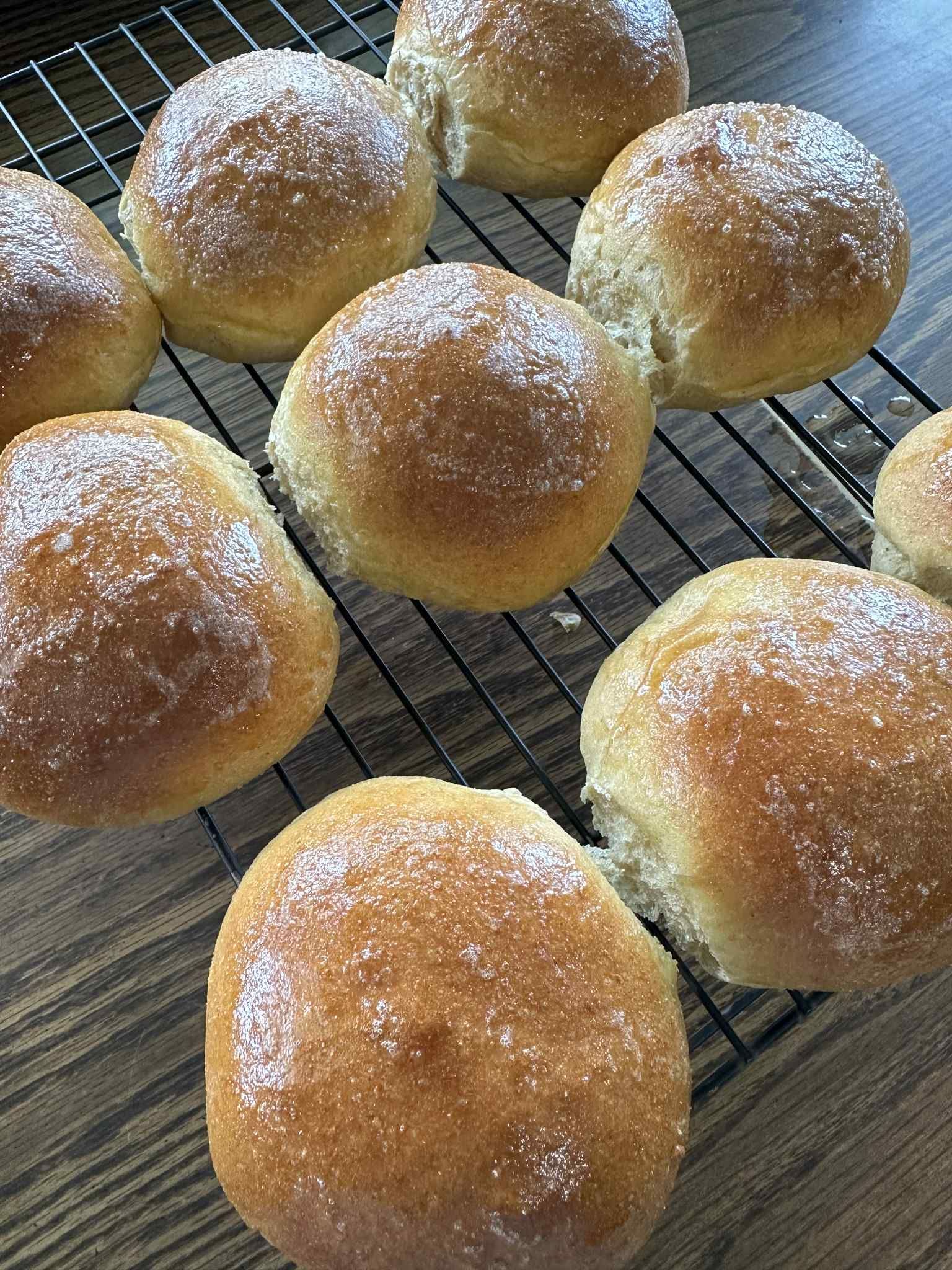 Brioche hamburger buns made with fresh milled Flour.