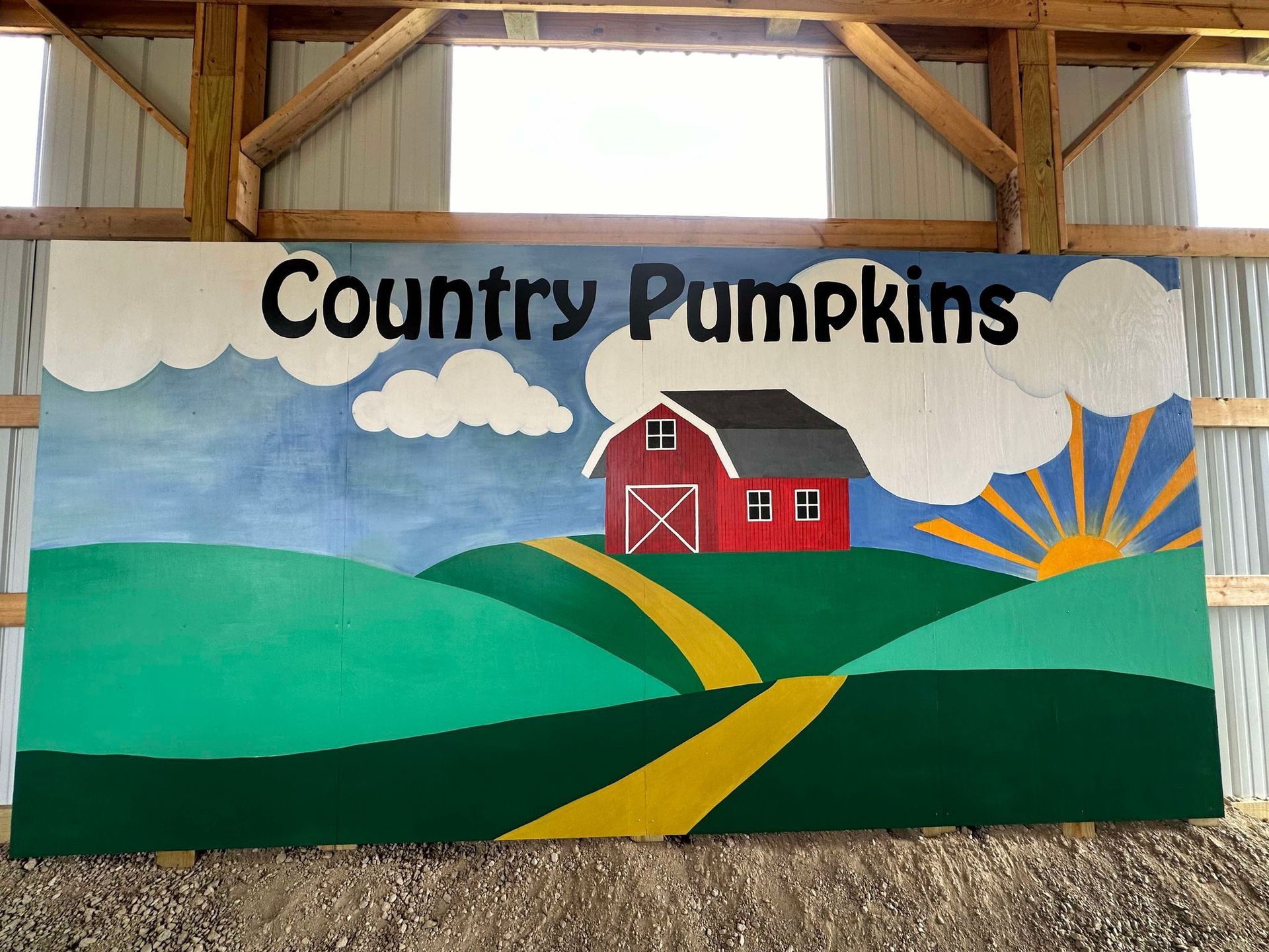 Farm mural painting in progress at Country Pumpkins in Dry Ridge, KY