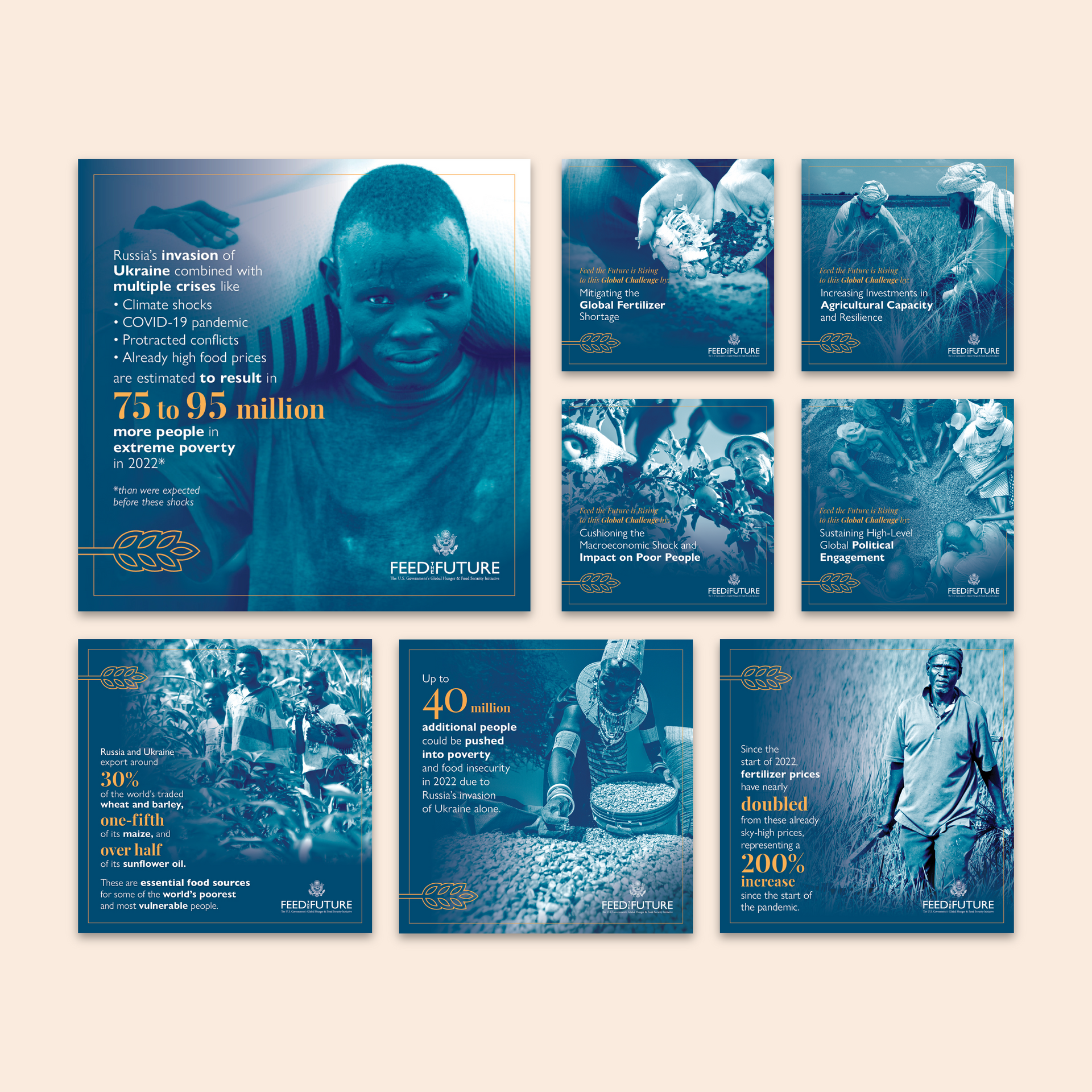 U.S. Agency for International Development Bureau for Resilience and Food Security Feed the Future Ukraine social media campaign graphics.