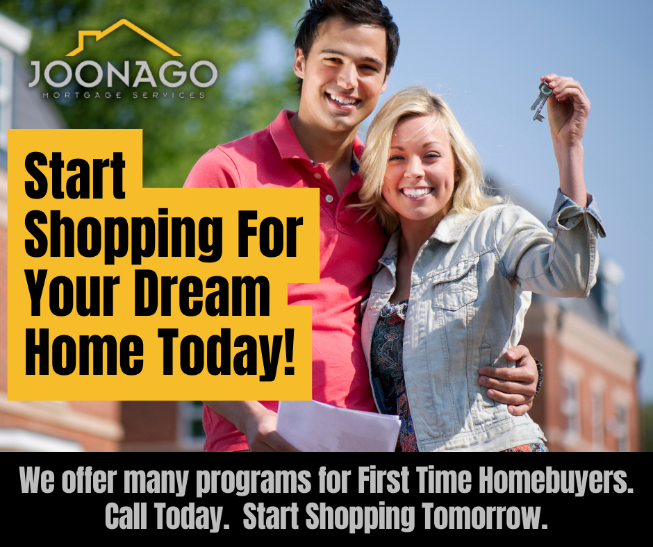 A man and woman are posing for a picture with the words start shopping for your dream home today