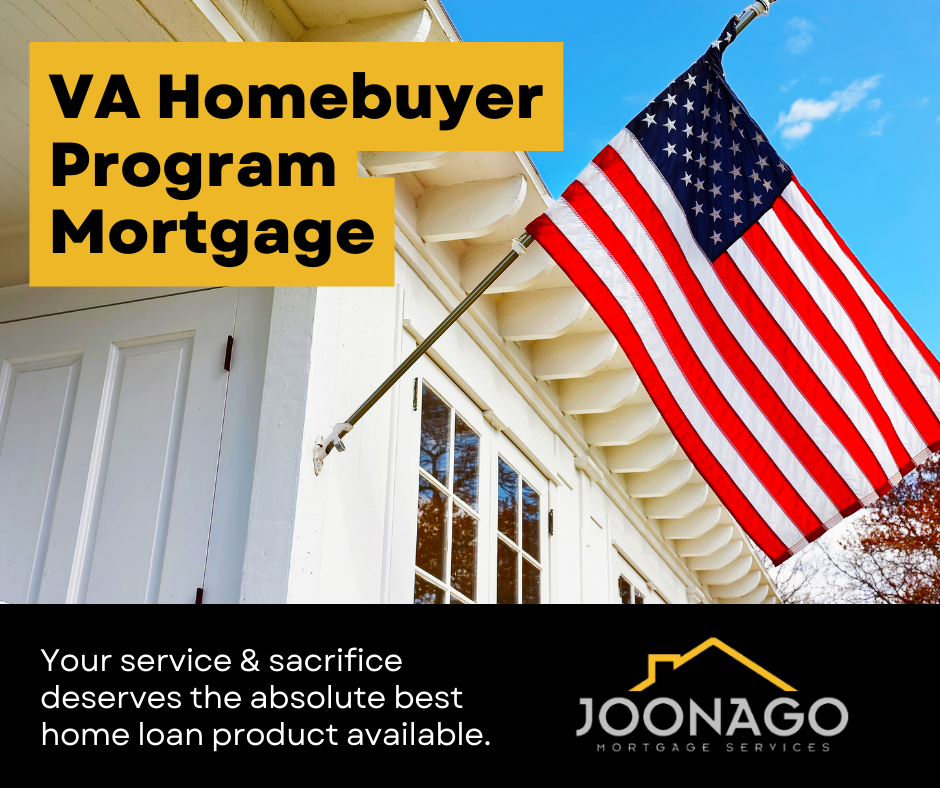 An advertisement for va homebuyer program mortgage with an american flag