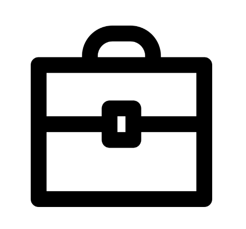 A black and white icon of a briefcase with a handle.