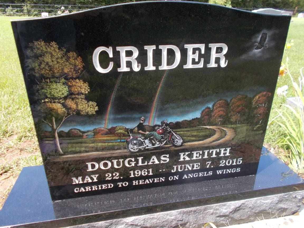 Black headstone with the name 