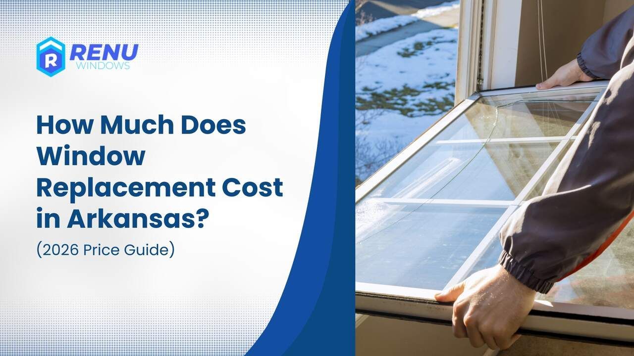 Technician installing a new window during a winter window replacement project in Arkansas