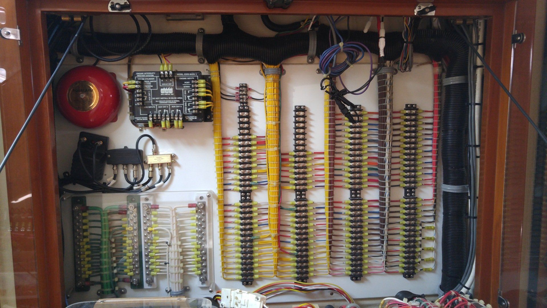 Clean and organized marine electrical wiring installation for boats