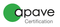 Un logo pour la certification apave avec un rond vert au milieu.