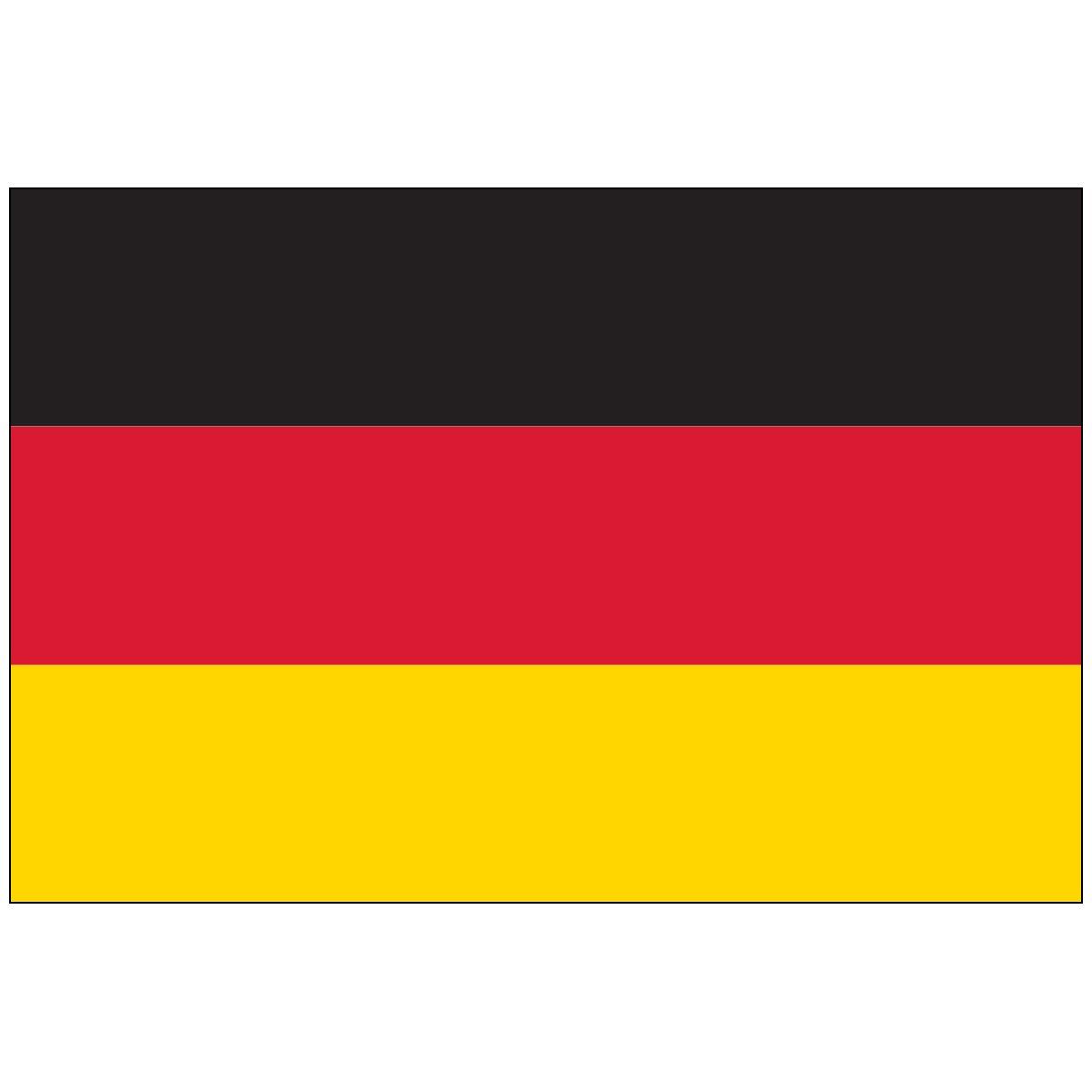 The flag of germany is red , black and yellow and is on a white background.