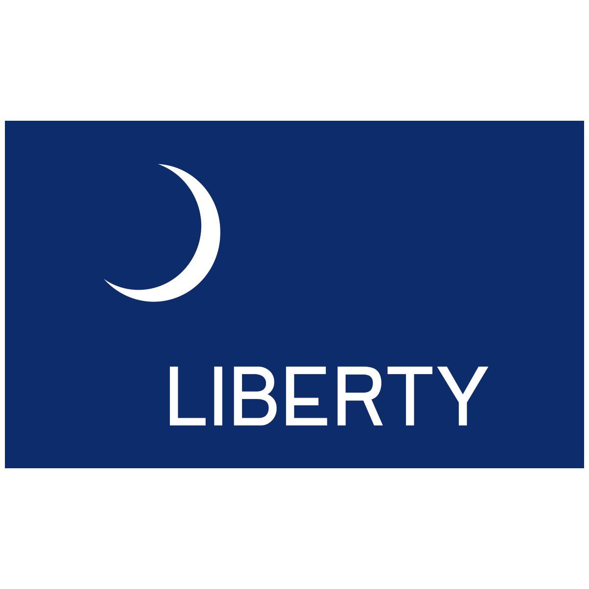 A blue flag with a crescent moon and the word liberty on it