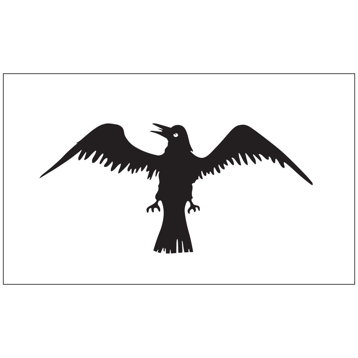 A black and white silhouette of a bird with its wings spread
