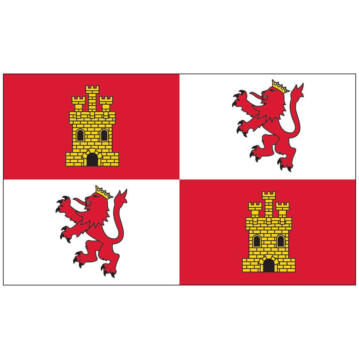 A red and white flag with a lion and a castle on it