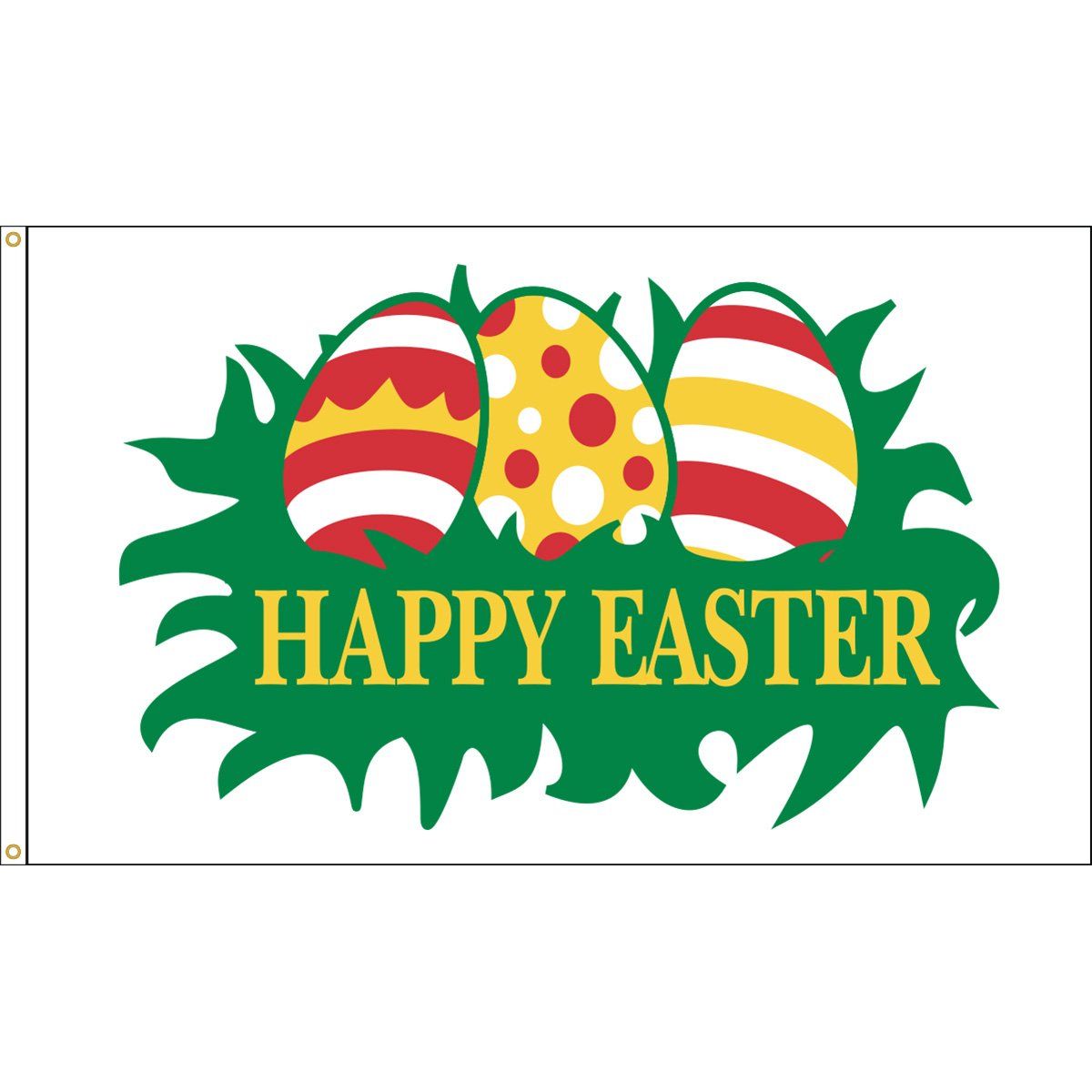 A flag that says happy easter with easter eggs on it
