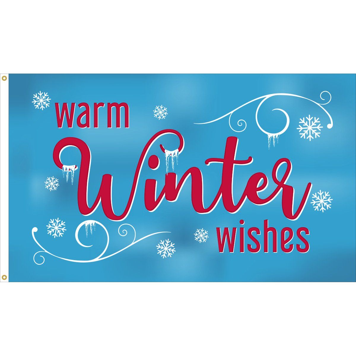 A blue banner with the words warm winter wishes on it
