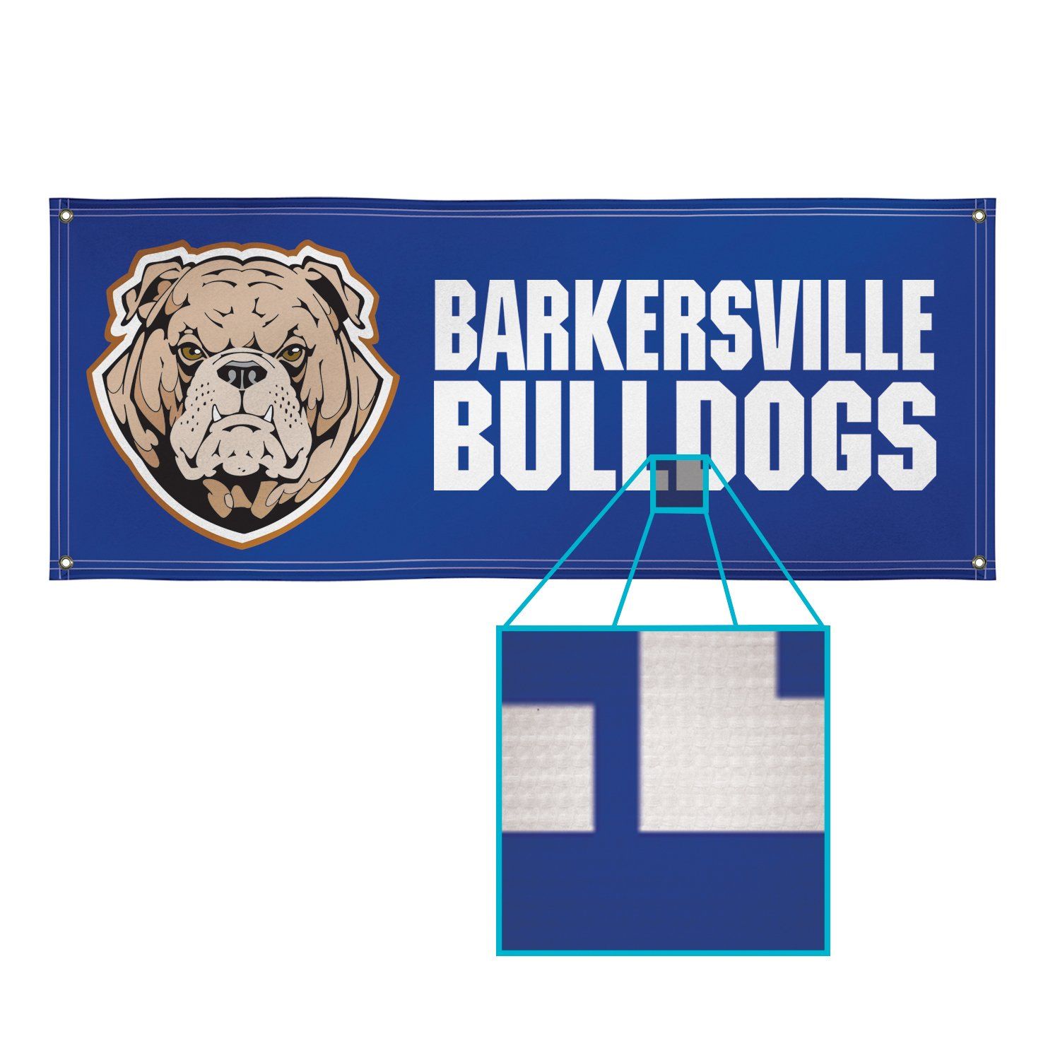A blue banner with a bulldog on it that says barkersville bulldogs