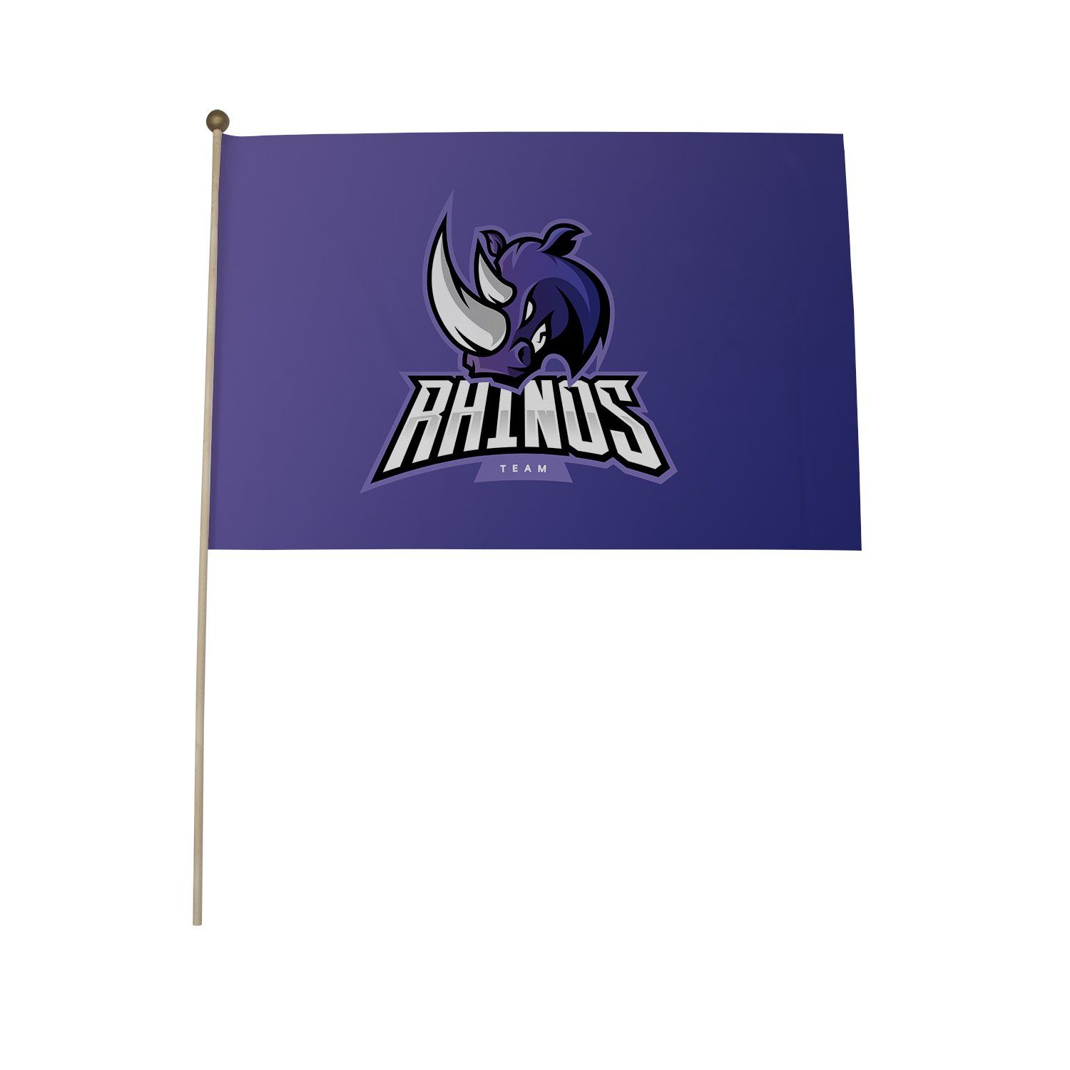 A small purple flag with a rhino on it.