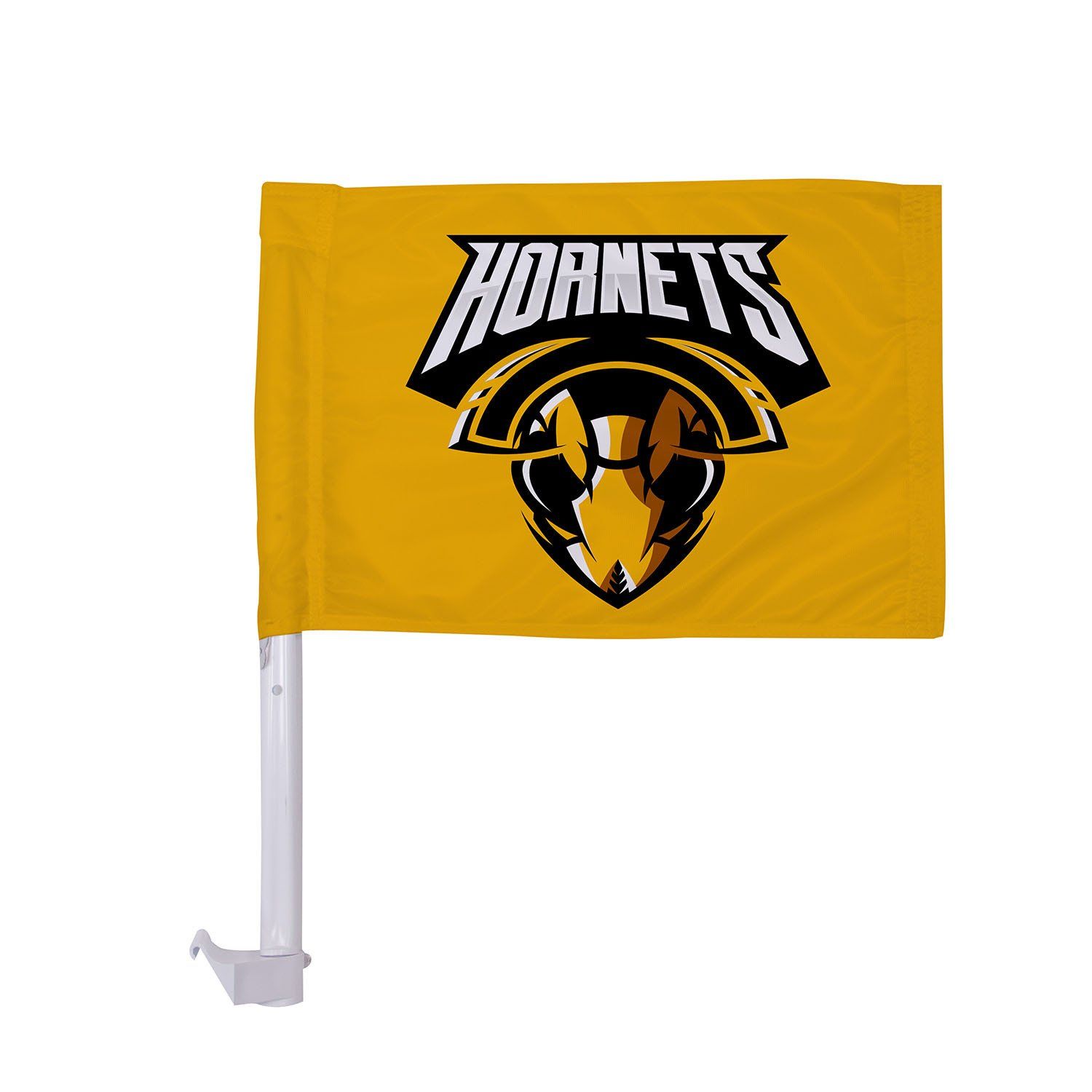 A yellow flag with the hornets logo on it