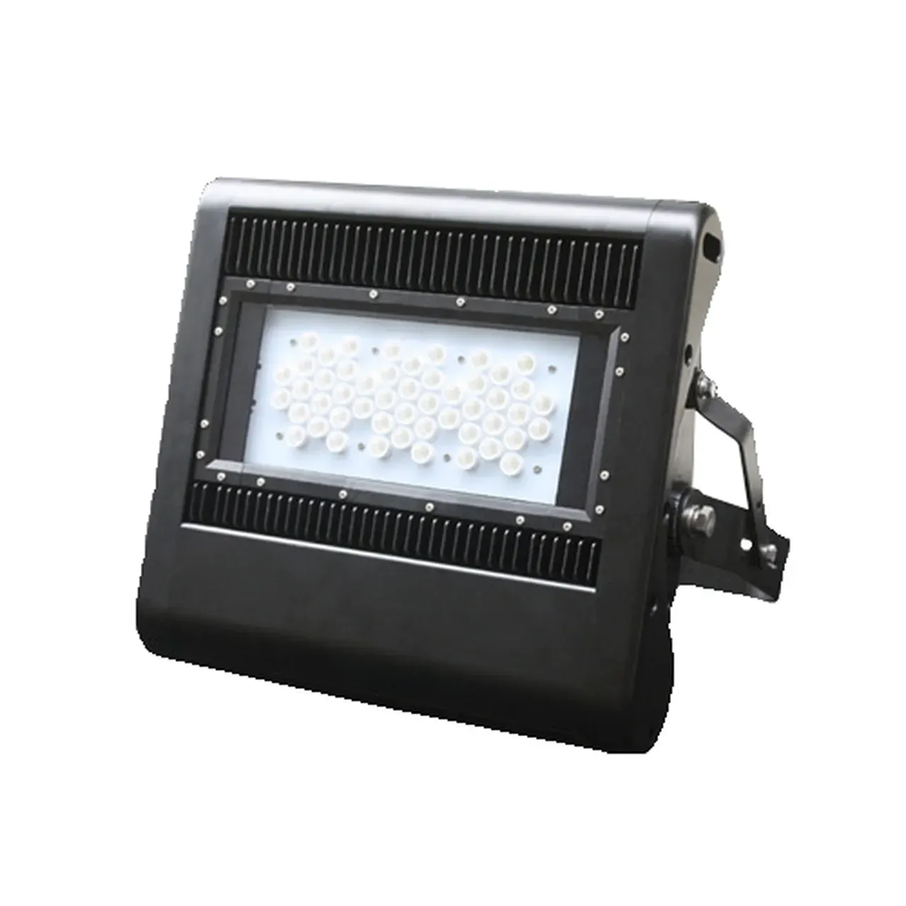 A black flood light with white dots on it