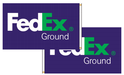 Two flags with the fedex ground logo on them