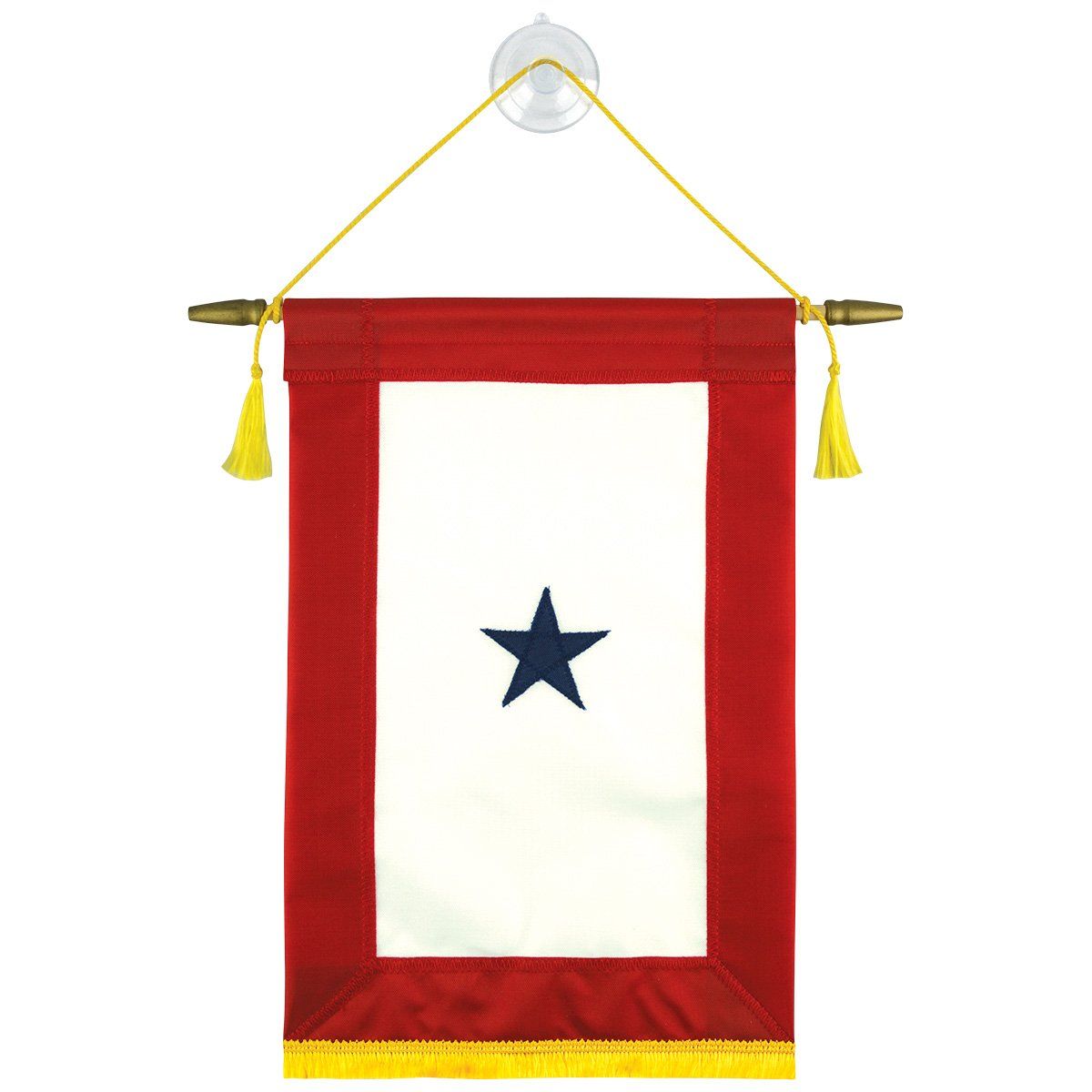 A red and white flag with a blue star on it