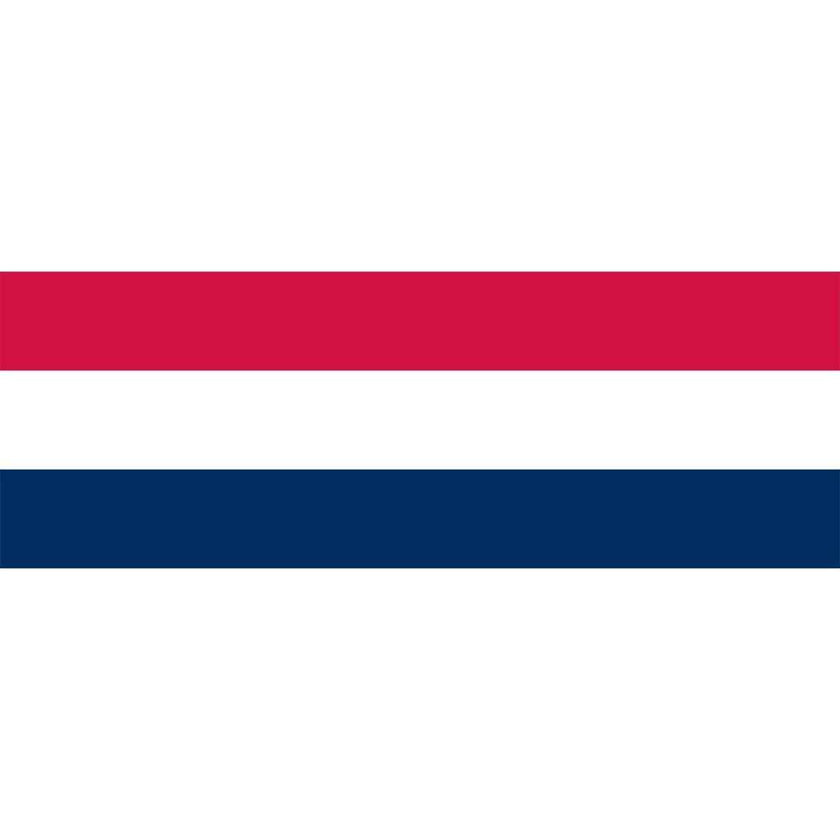 A red , white and blue striped flag on a white background.