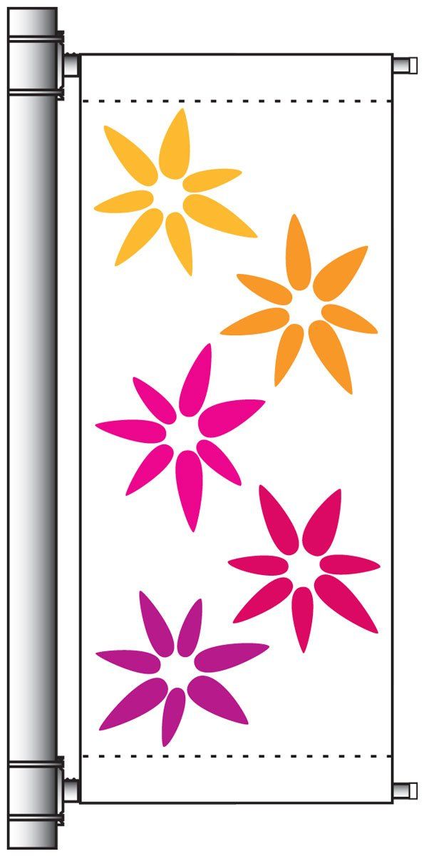 A drawing of a banner with flowers on it