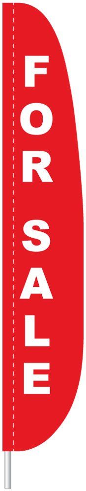 A red flag with the words `` for sale '' written on it.
