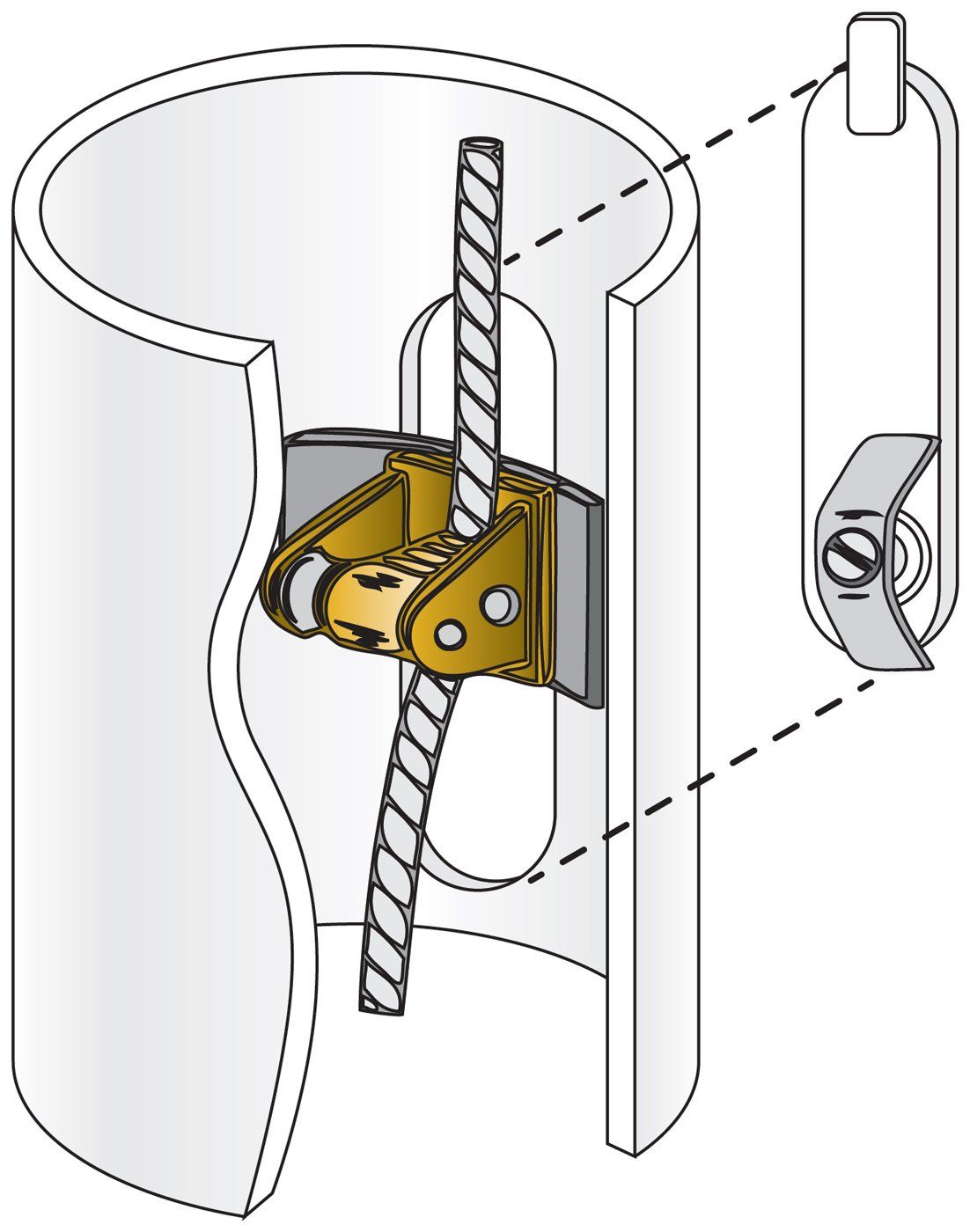 A drawing of a pipe with a rope attached to it.