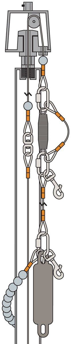 A drawing of a machine with a rope attached to it.