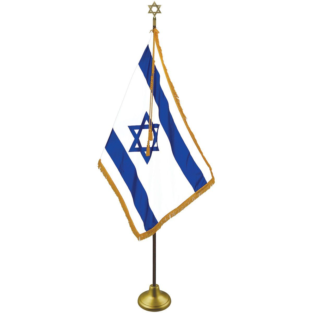 A blue and white flag with a star of david on it