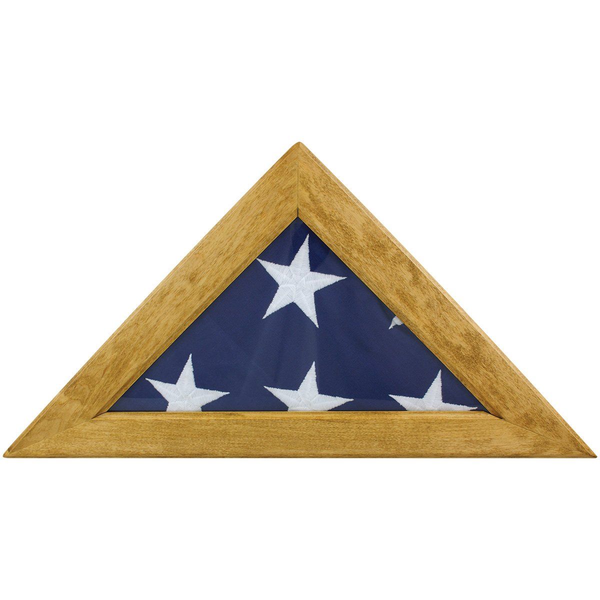 An american flag in a wooden triangle frame