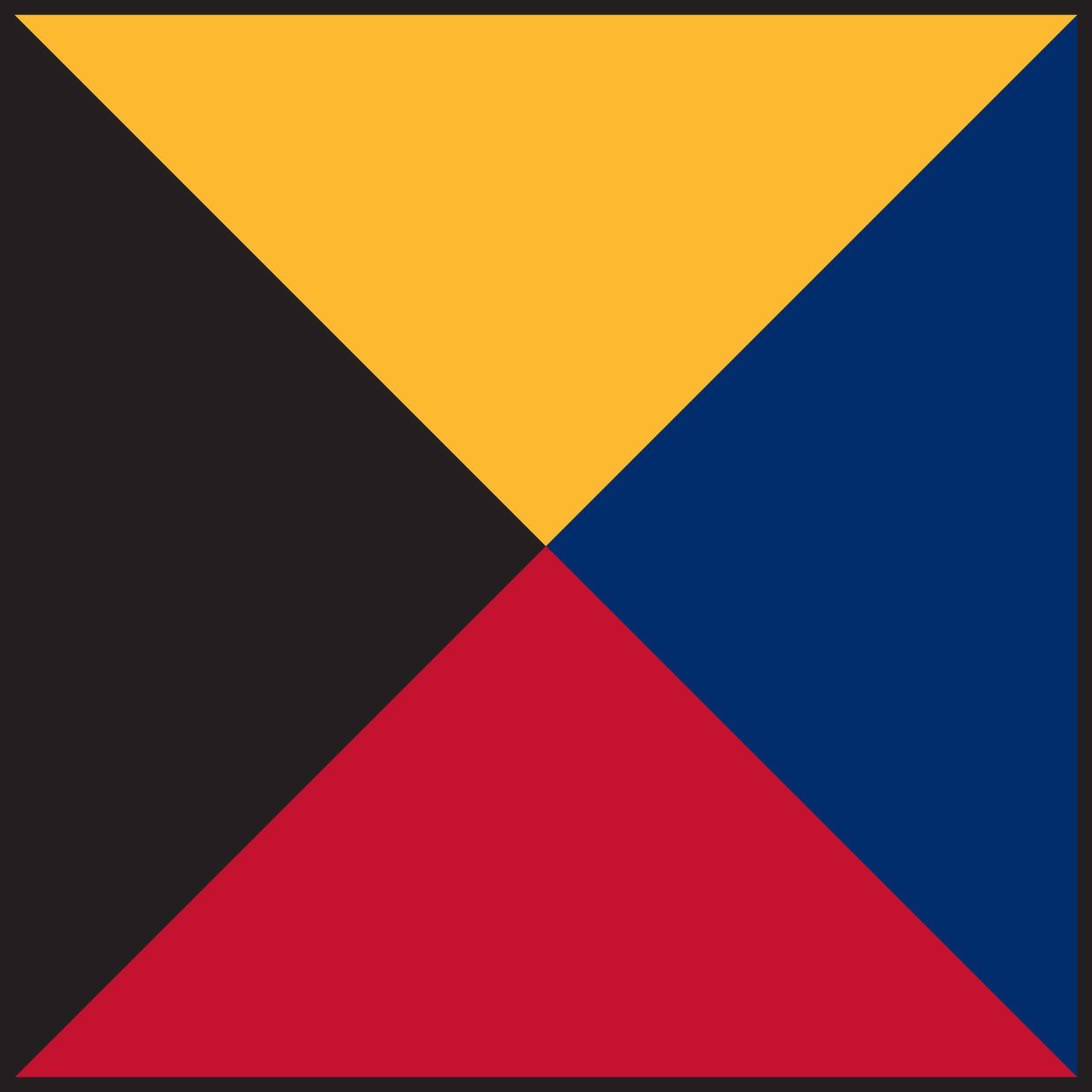 A red yellow and blue triangle on a black background