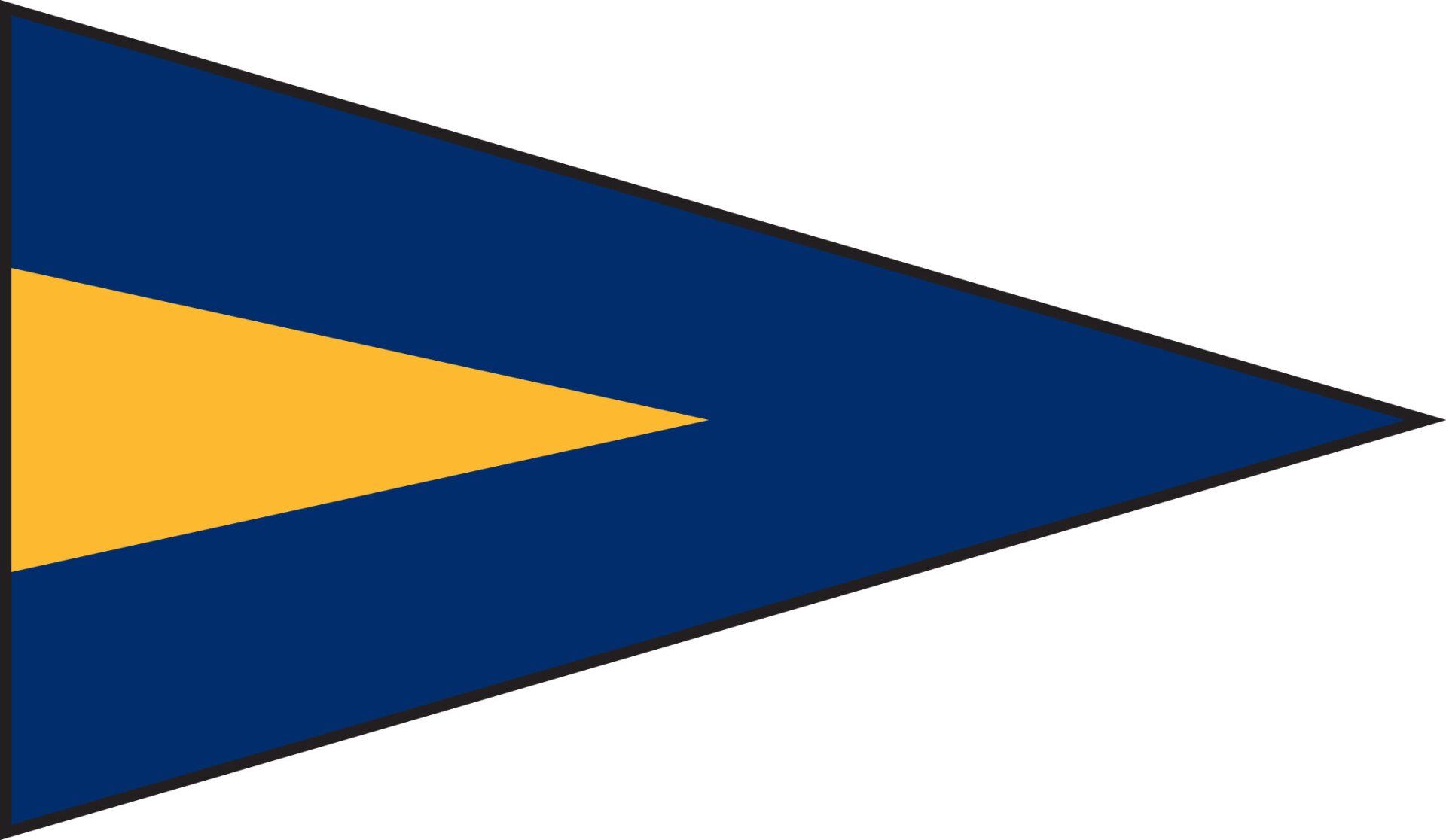 A blue triangle with a yellow triangle in the middle on a white background.