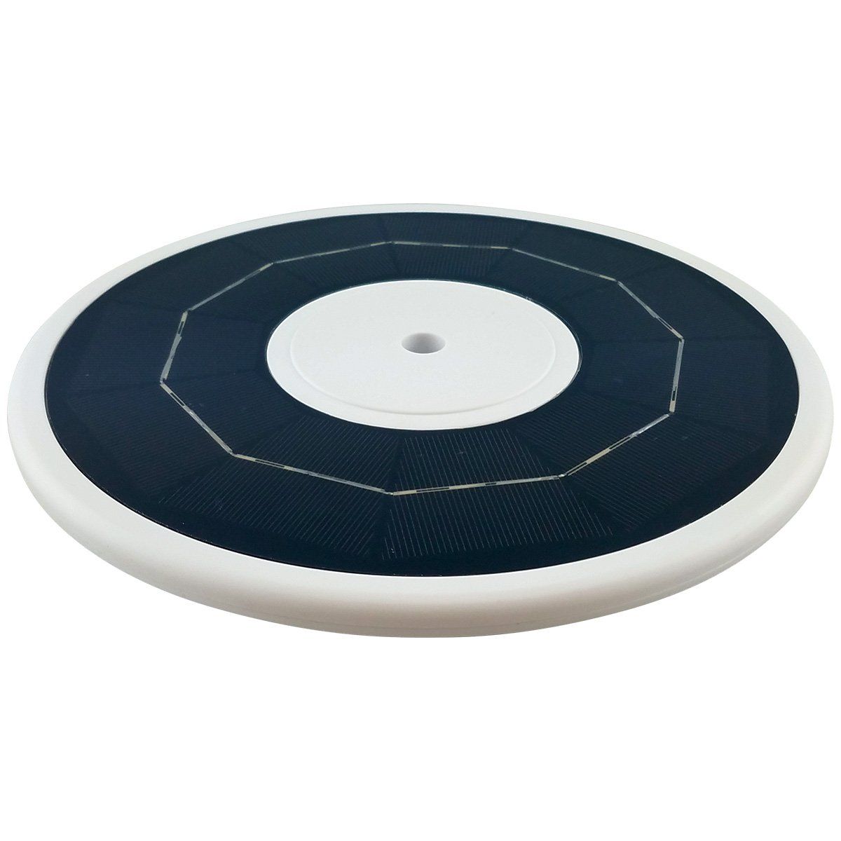 A blue and white disc with a hole in the middle