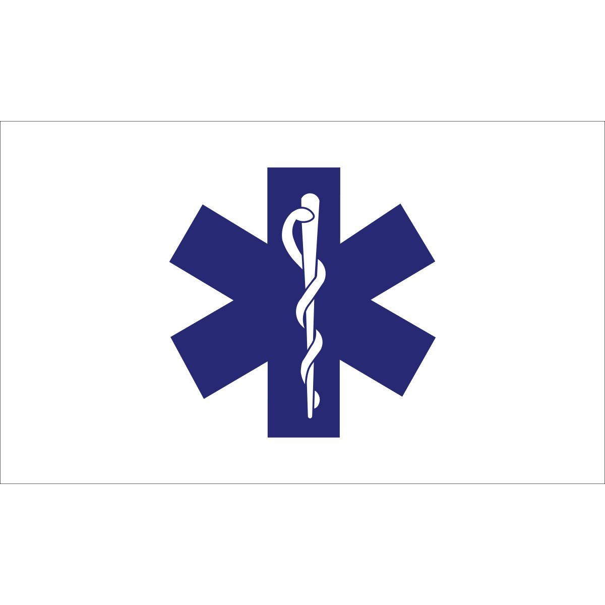 A blue star of life with a white caduceus on a white background.