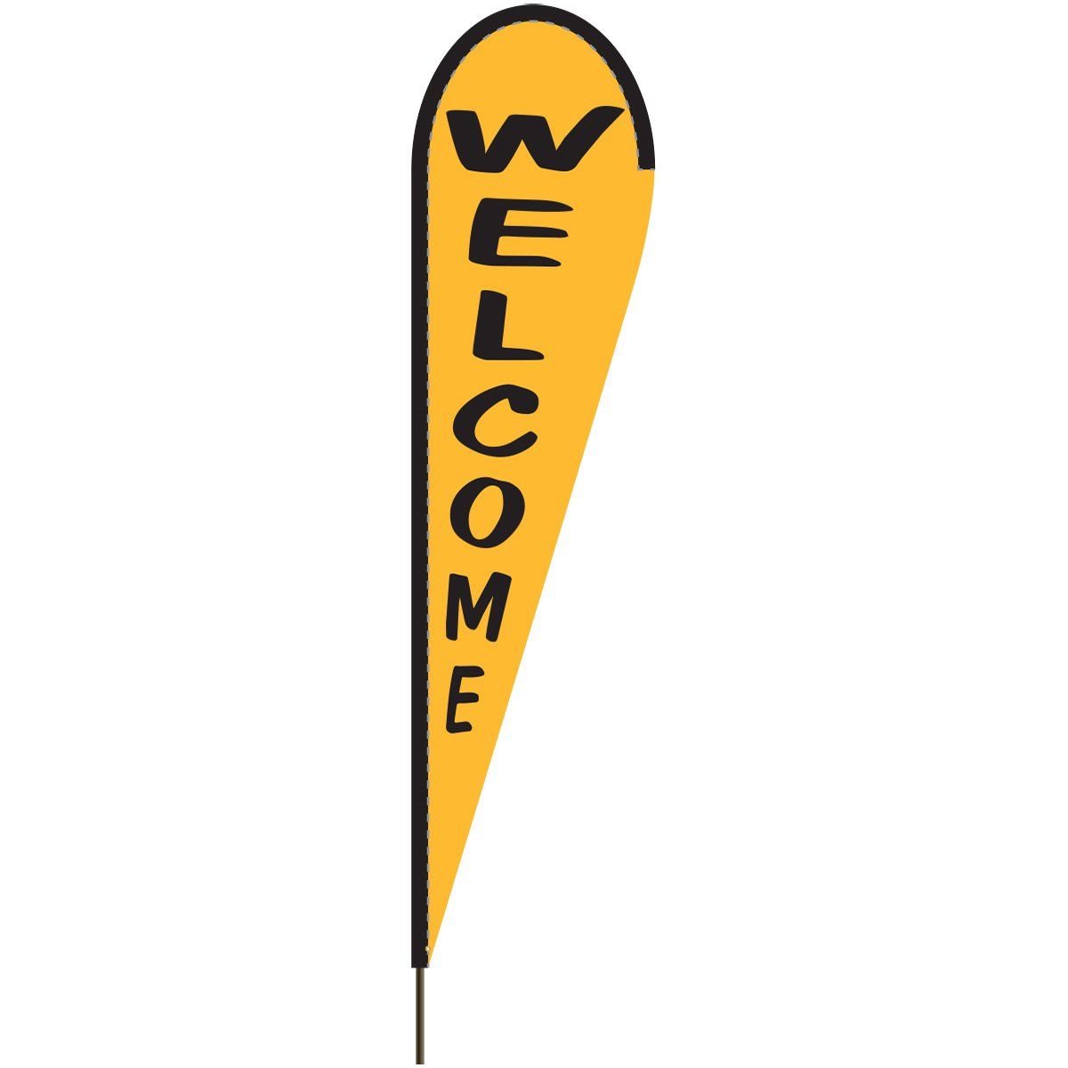 A yellow flag with the word welcome on it