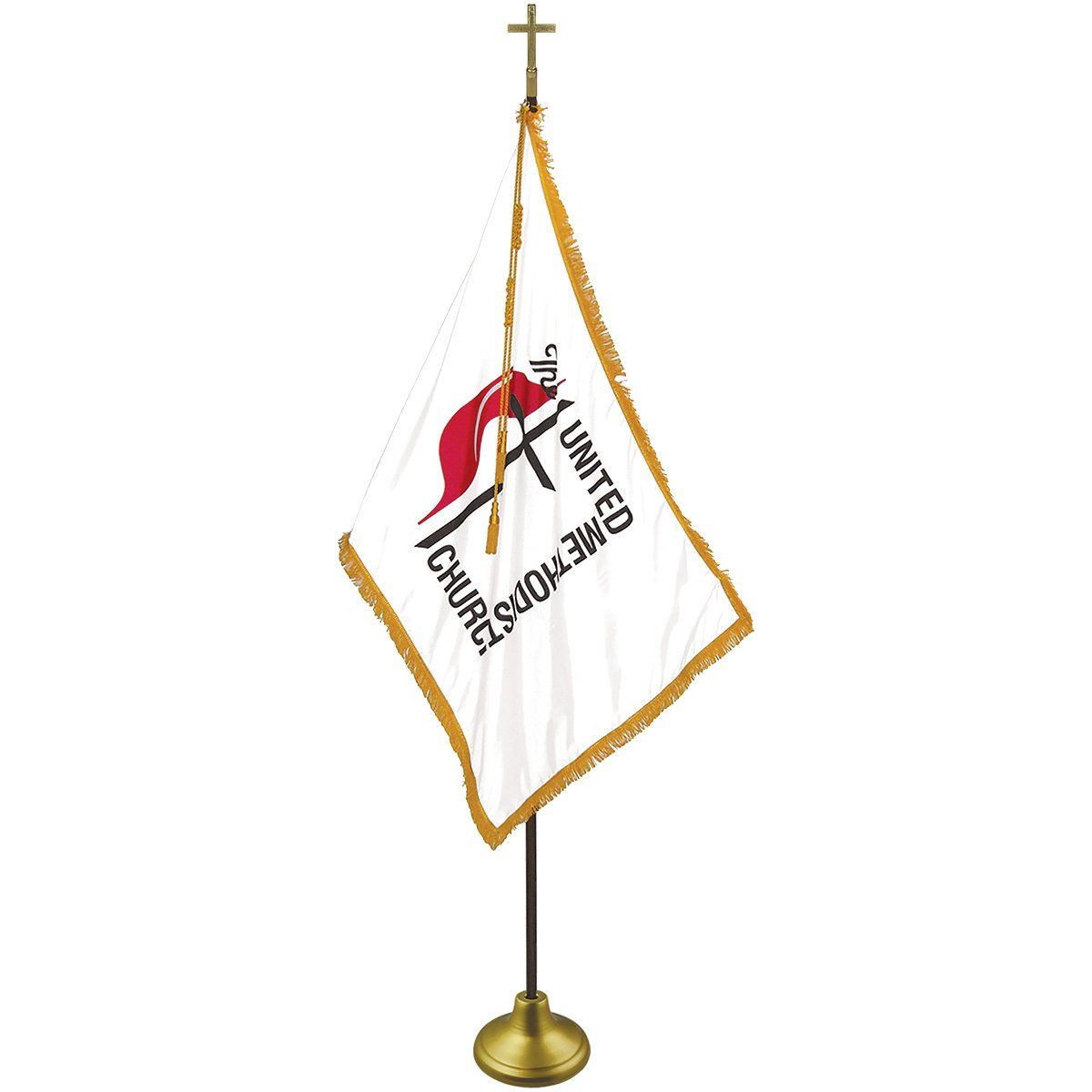 A flag on a pole that says united churches of christ