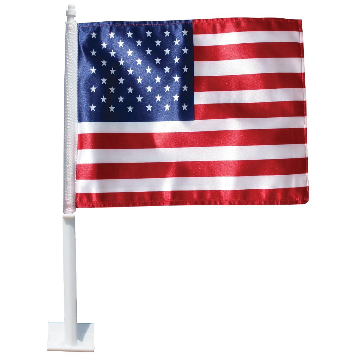 A small american flag on a white pole