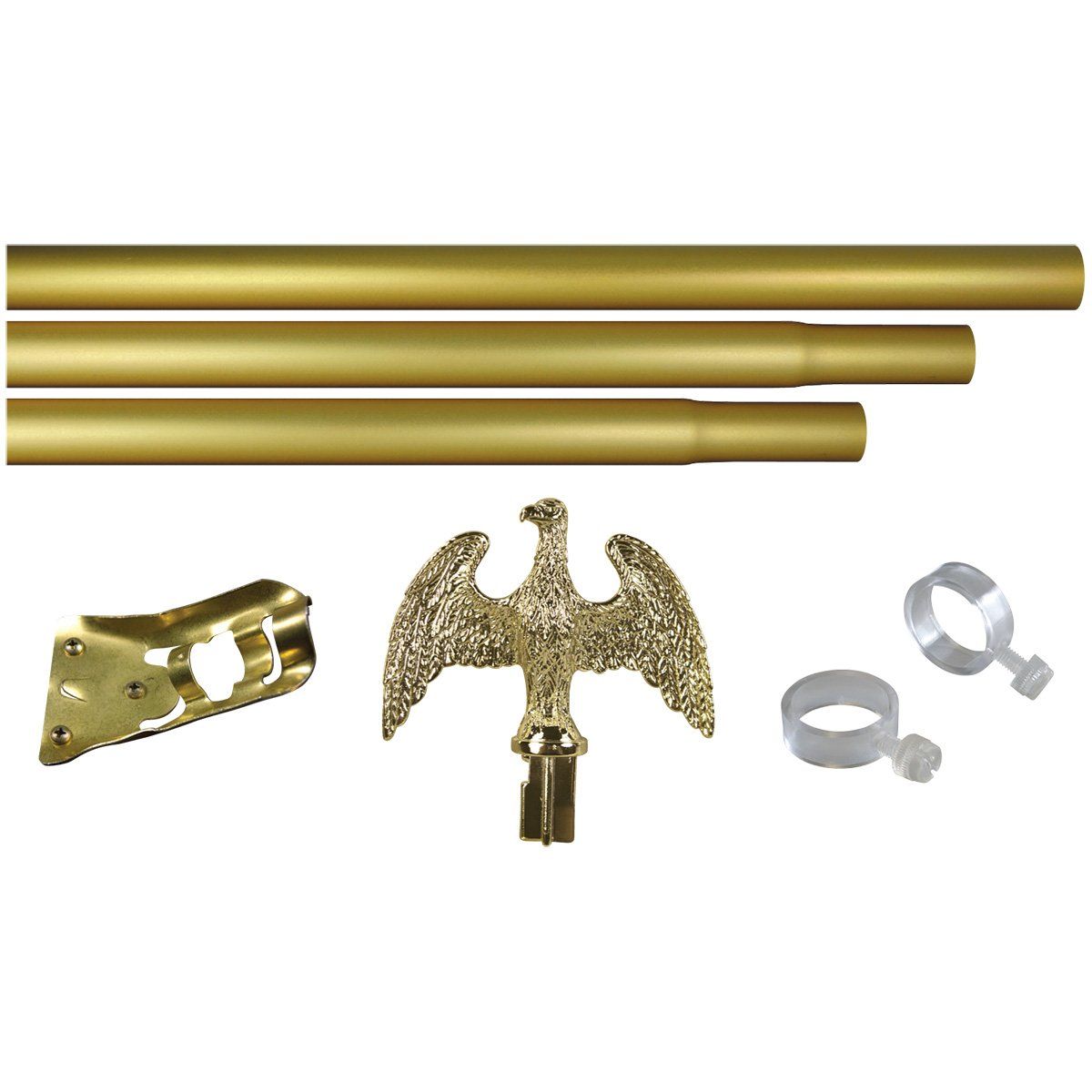 A set of brass poles with a gold eagle on top.