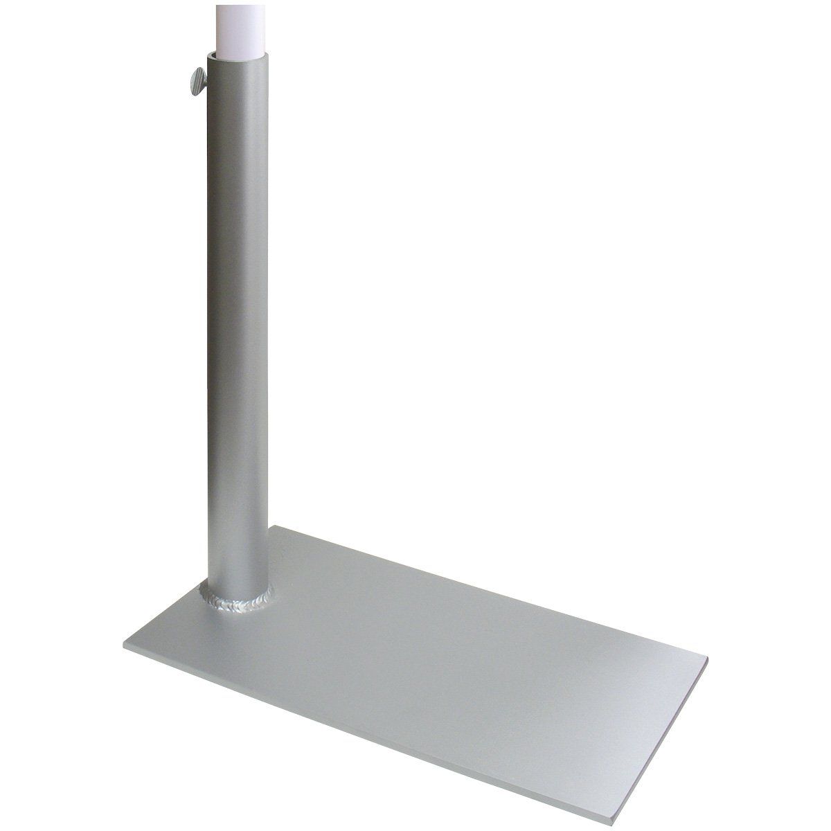 A metal pole is sitting on top of a metal base.