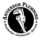 Logo for Anderson Plumbing featuring a wrench inside a black circle with the text "Residential - Commercial - Service."