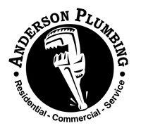 Logo for Anderson Plumbing featuring a wrench inside a black circle with the text "Residential - Commercial - Service."