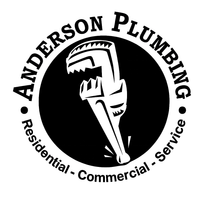 Logo for Anderson Plumbing featuring a wrench inside a black circle with the text "Residential - Commercial - Service."