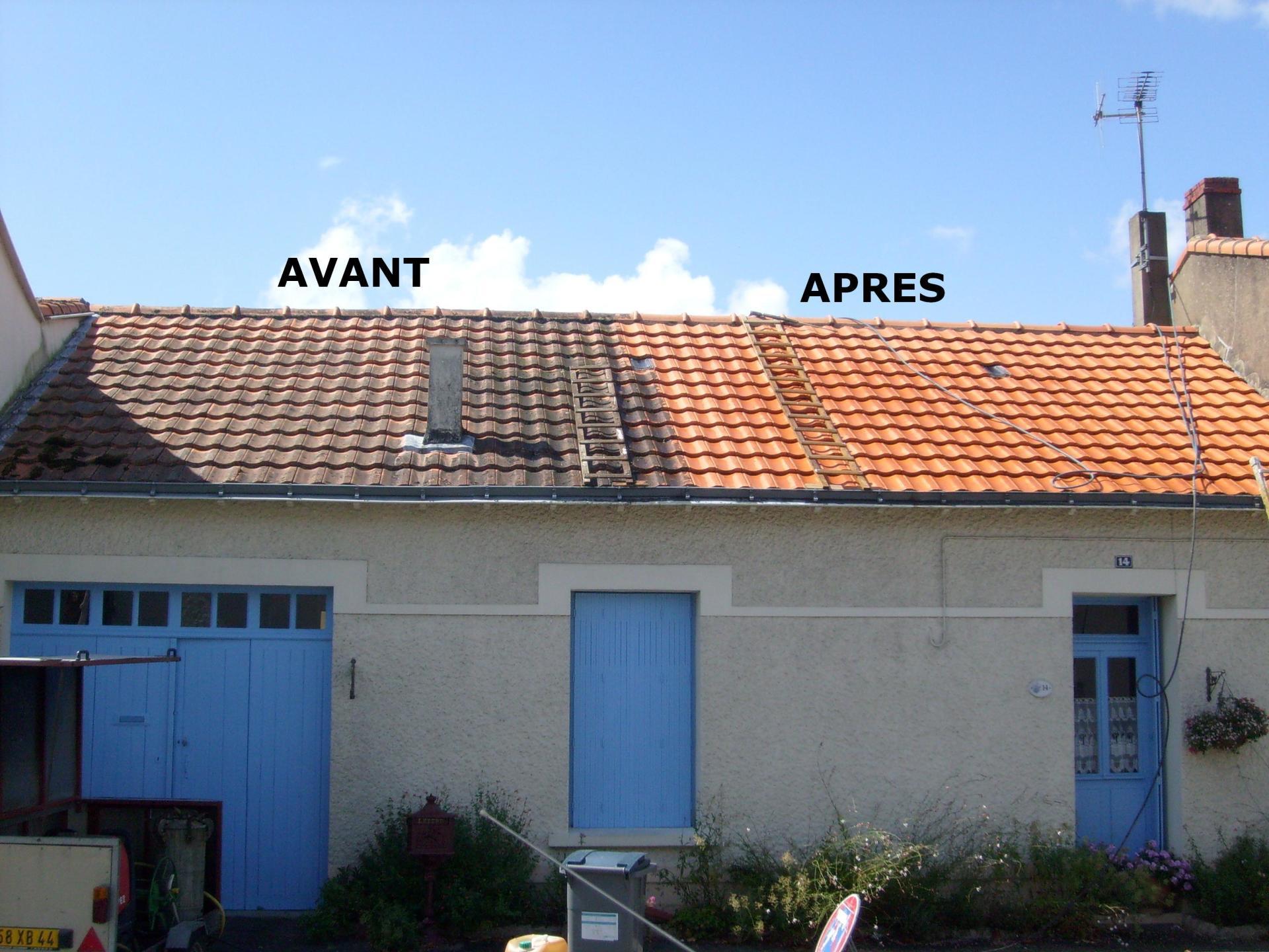 Une photo avant et après du toit d'une maison