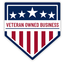 A veteran owned business logo with stars and stripes