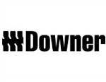 A black and white logo for downer on a white background.