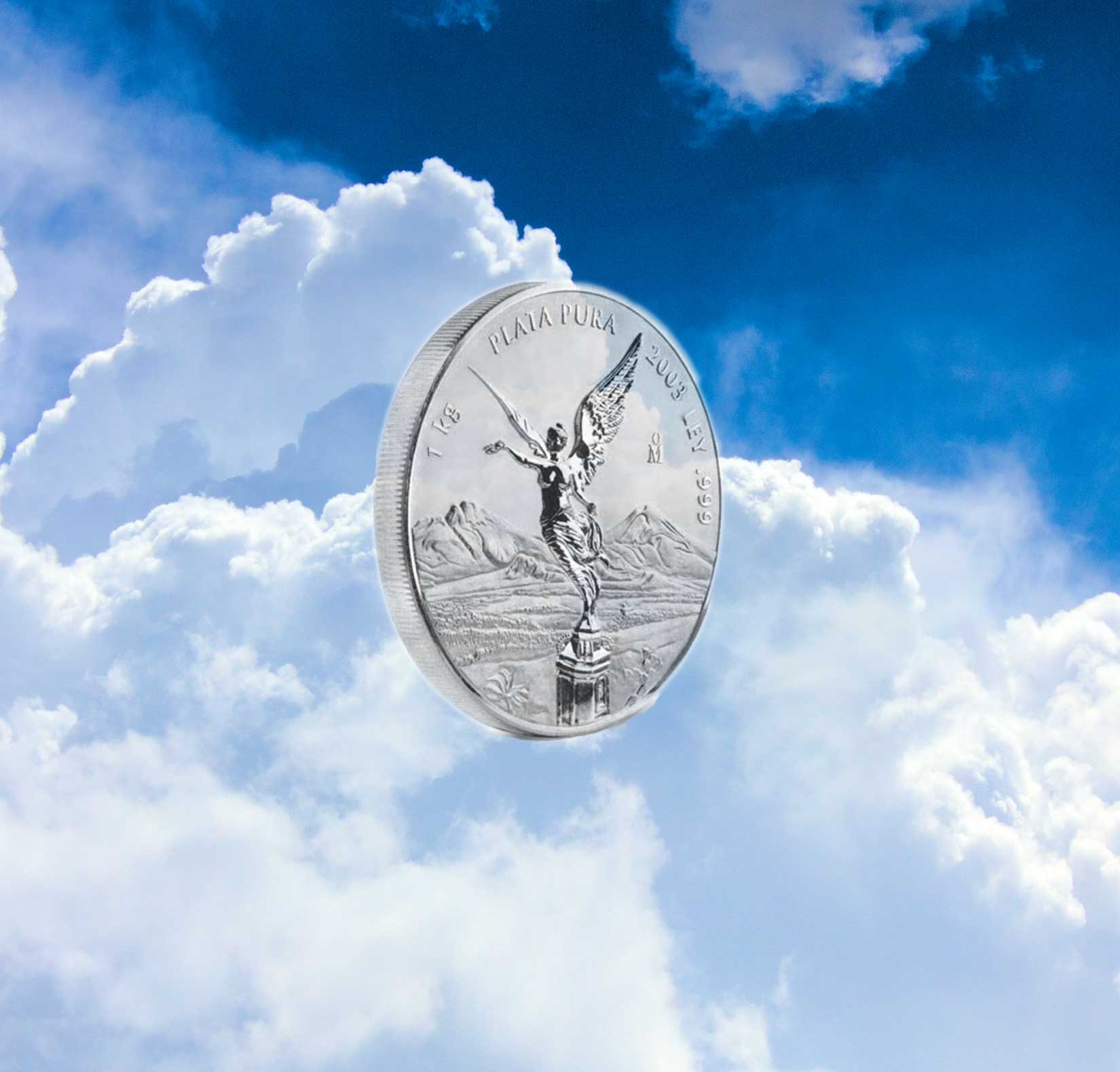 Coin floating in the clouds