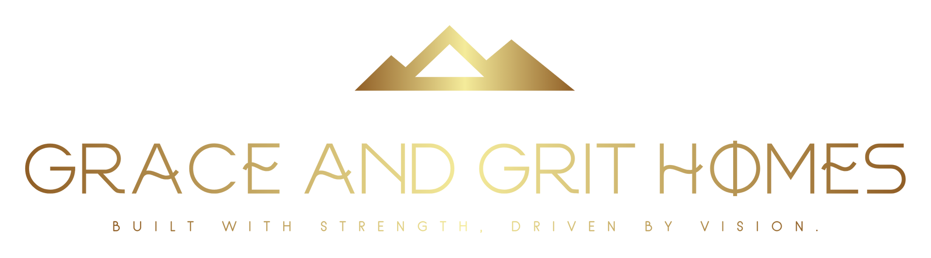 Logo for Grace and Grit Homes: gold mountains above gold text on black background.