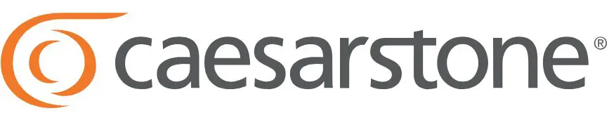 Caesarstone logo with an orange spiral design and the brand name in gray.