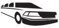 A black and white silhouette of a limousine on a white background.